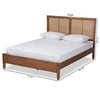 Baxton Studio Redmond Mid-Century Modern Walnut Brown Finished Wood and Synthetic Rattan King Size Platform Bed 183-11059-Zoro